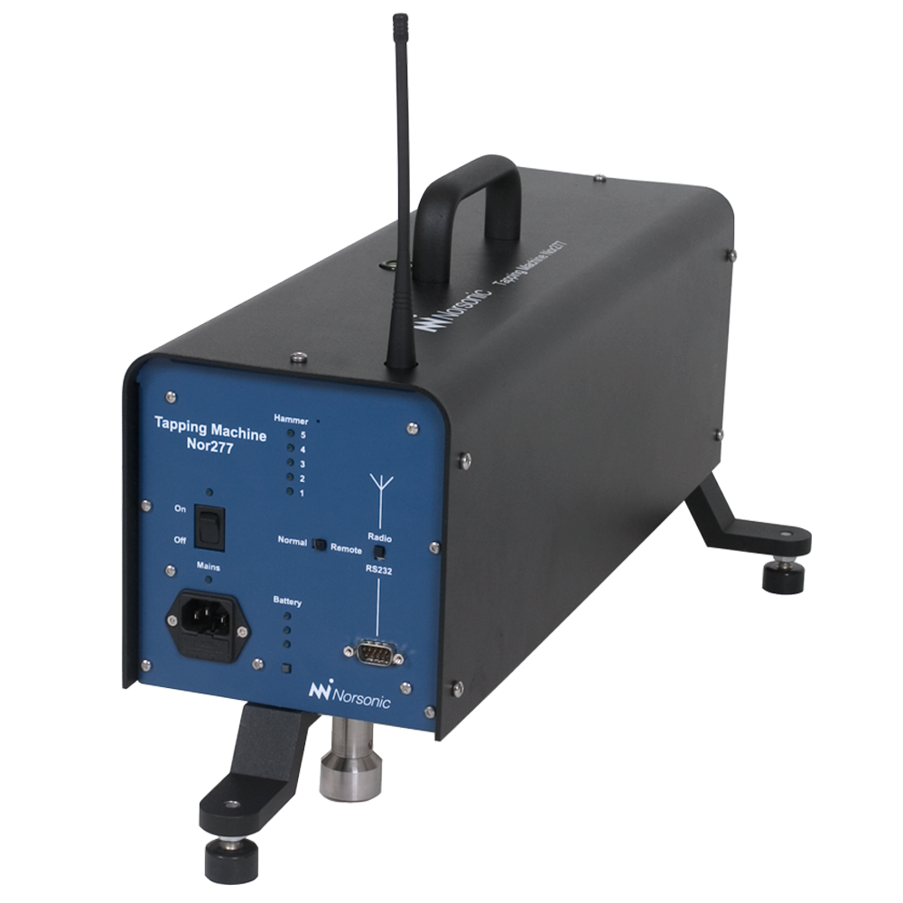 Nor277 tapping machine for making footfall noise transmission measurements in buildings as set out in International and National Standards.
